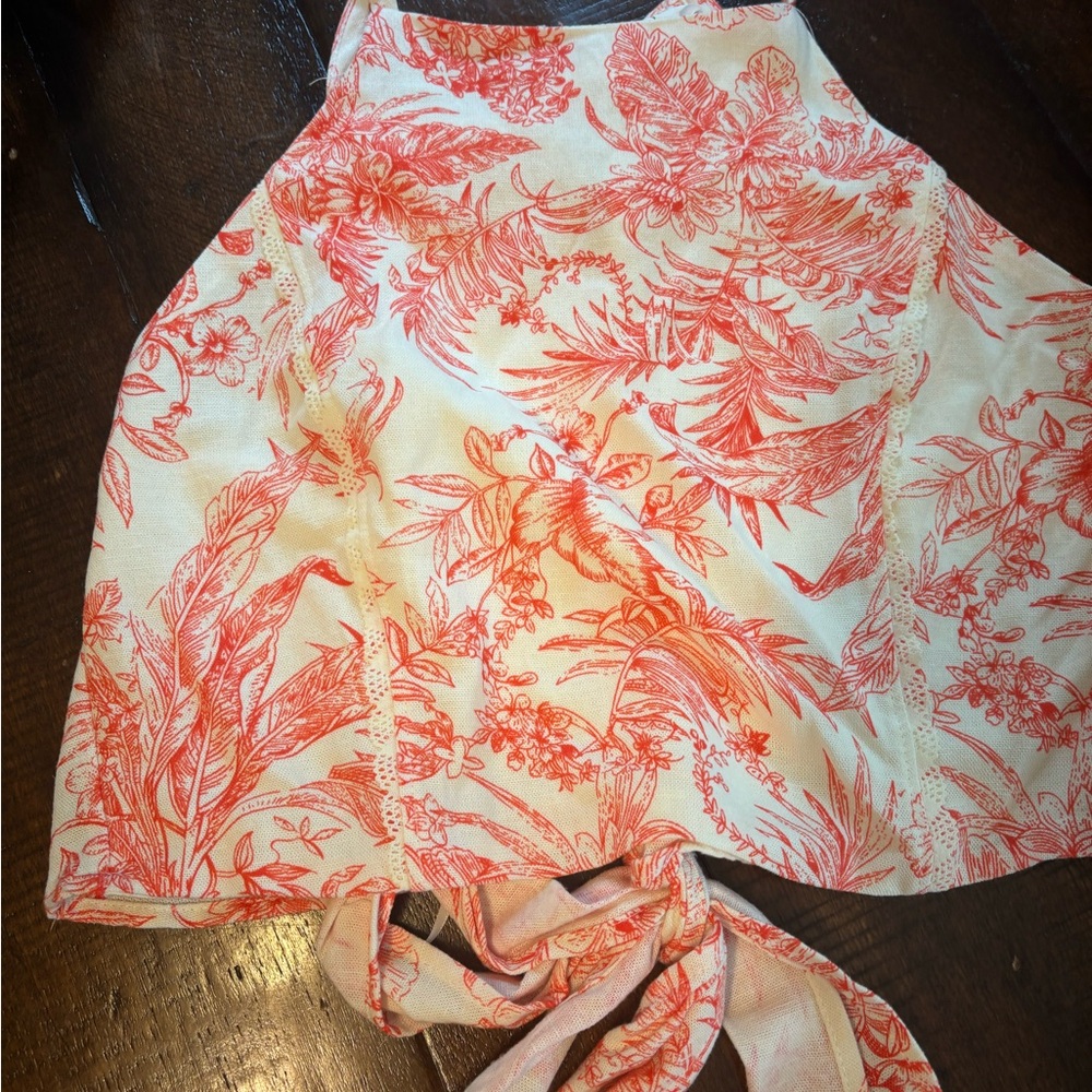 Elegant Floral Backless Dress - Orange and Cream